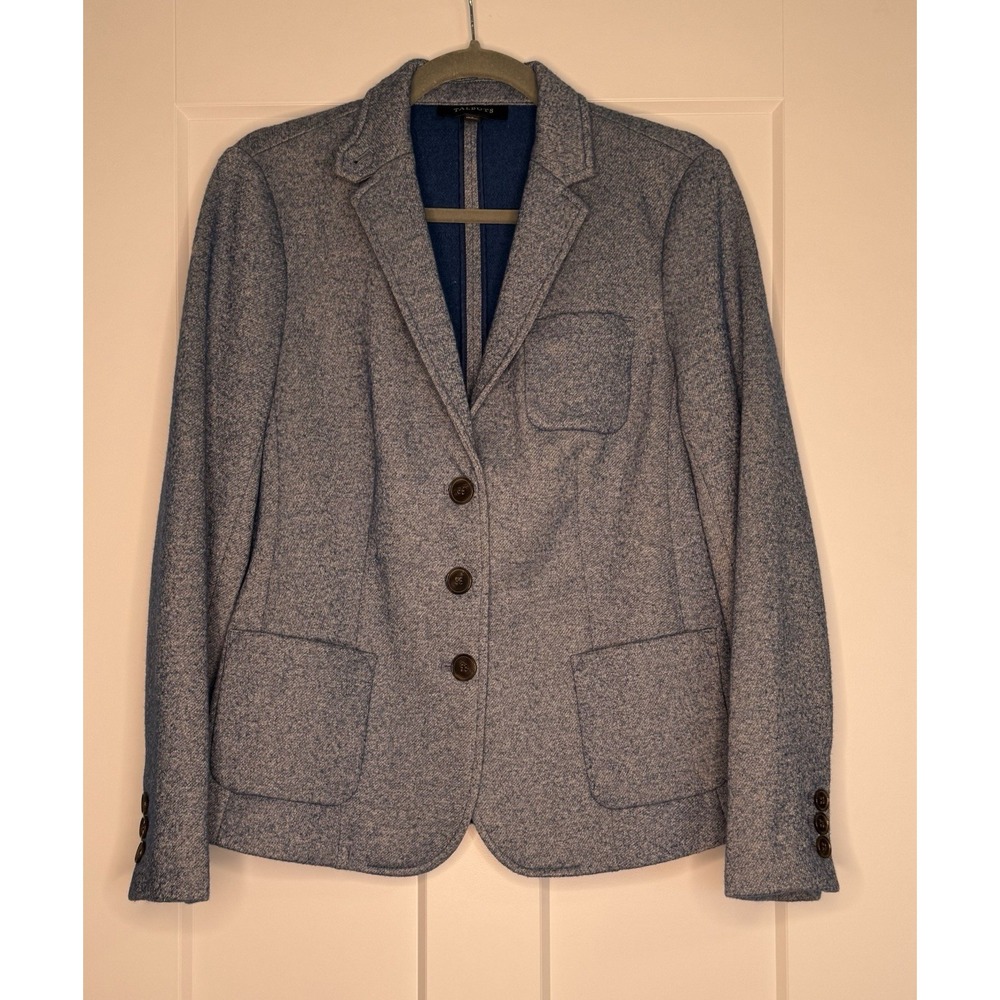 Talbots Wool Blend Blazer Women's 8 Heather Blue Tweed Career Jacket Academia